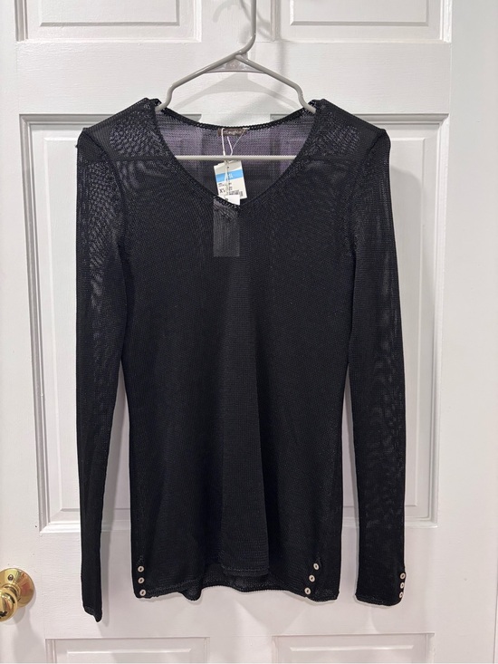 J. McLaughlin Tops - J. McLaughlin Women’s Anne LS V-Neck Tunic Top Size XS Black Open Knit NWT